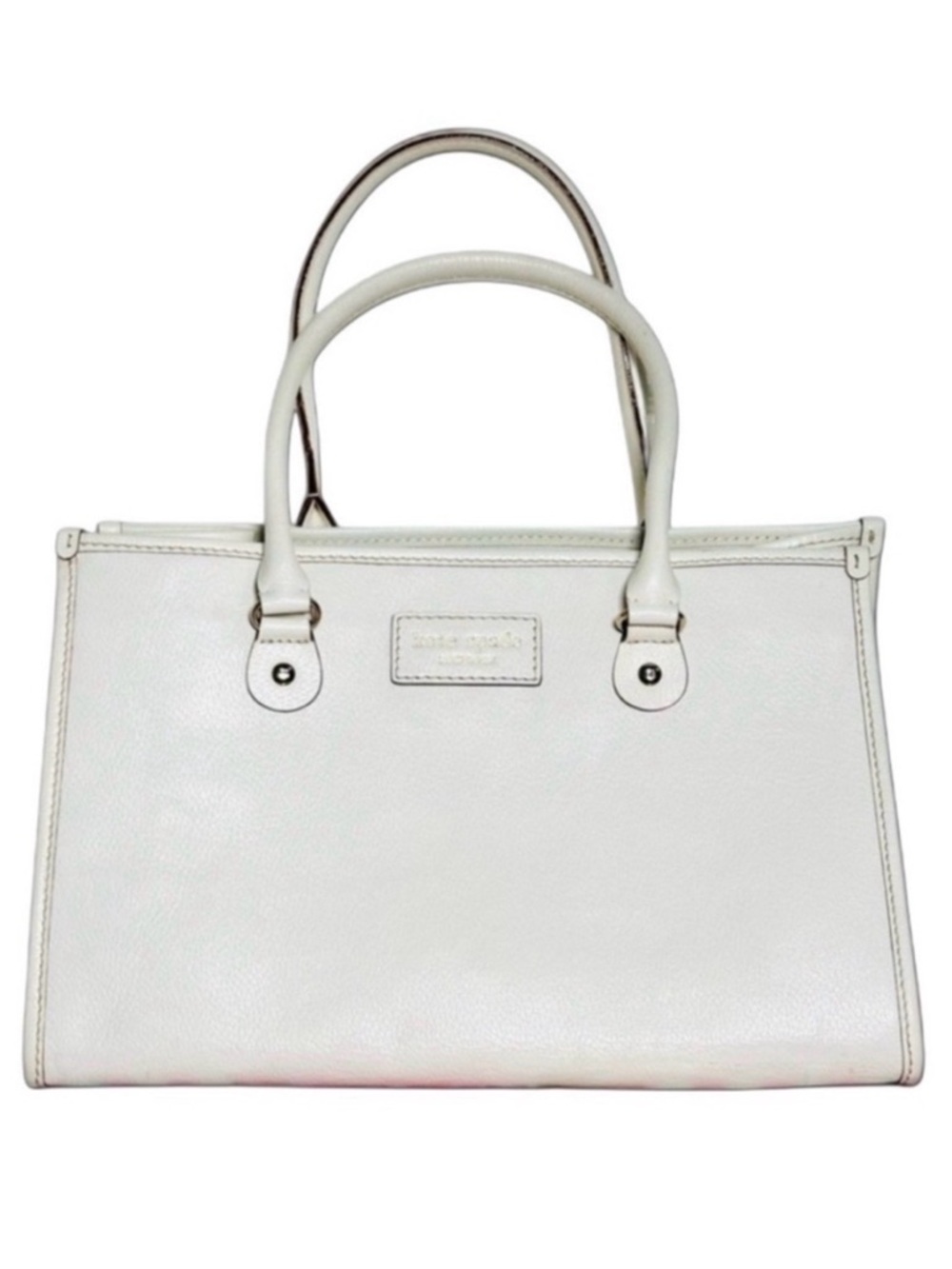 KATE SPADE LEATHER CLASSIC IVORY Shoulder Bag overnight large size 15.5 x 10.5” - Picture 2 of 16